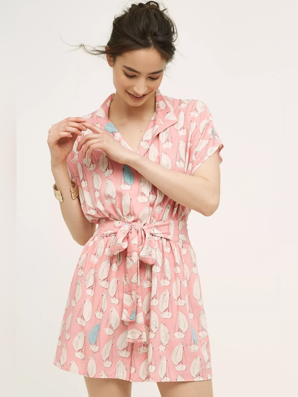 Maeve Anthropologie Tourista Pink Sailboat Nautical Romper Playsuit Size 4